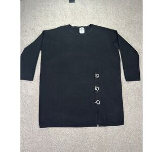 Rain + Rose Black Tunic Sweater Small Silver Buckle Detail Long Sleeve Wool Blen